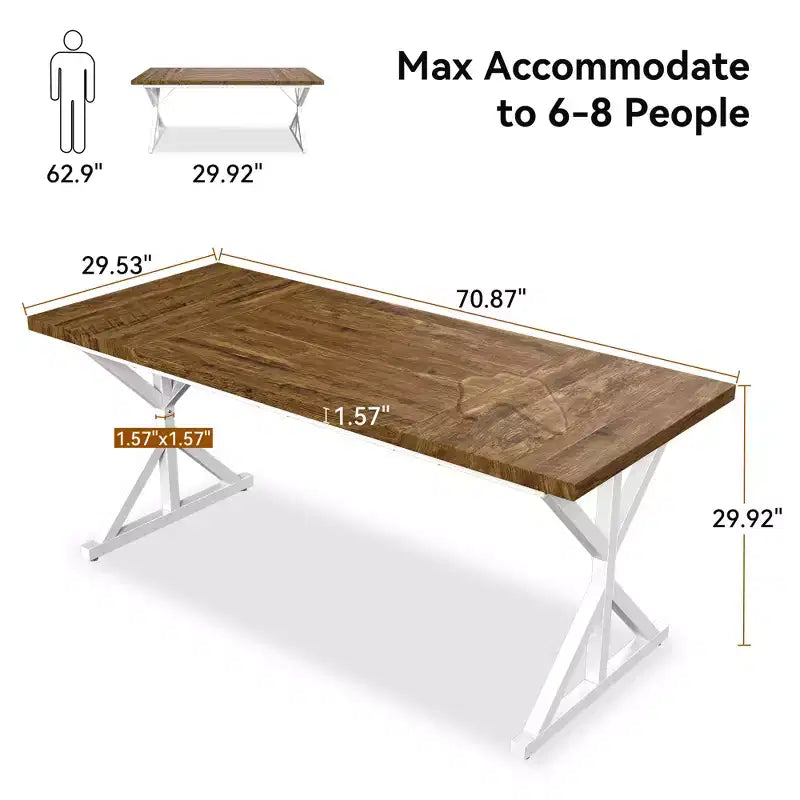 Farmhouse Dining Table for 6 People, 70.8" Rectangular Wood Dining Table with Heavy Duty Metal Legs