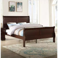 Lit traîneau King 80", cadre de lit pour enfant en bois massif avec tête et pied de lit, profil bas, couleur cerise