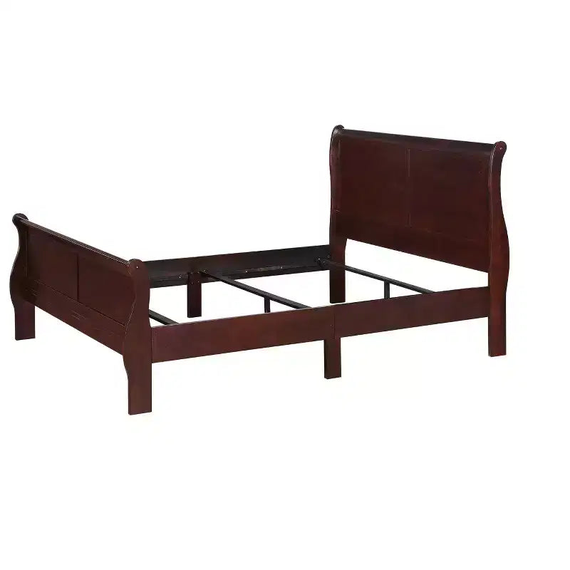 80" King Sleigh Bed, Solid Wood Youth Bed Frame with Headboard & Footboard, Low Profile, Cherry
