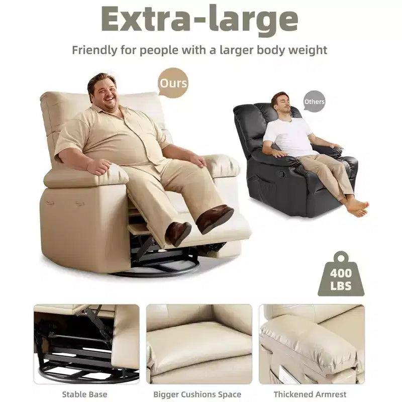 Recliner Chair, Swivel Rocker Recliners, 360 Swivel Reclining Chair with Heat and Massage