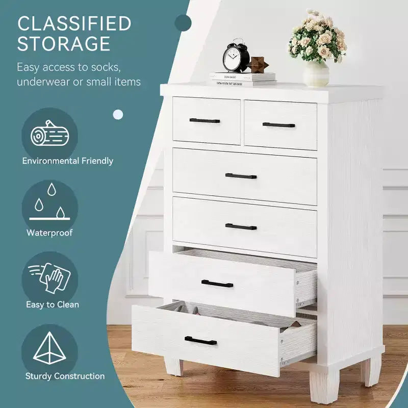 Dresser for Bedroom with 6 Drawers, 45 Tall Chests of Drawers w/Storage, Large Drawer Dresser for Closet, Wooden Storage Cabinet for Entryway