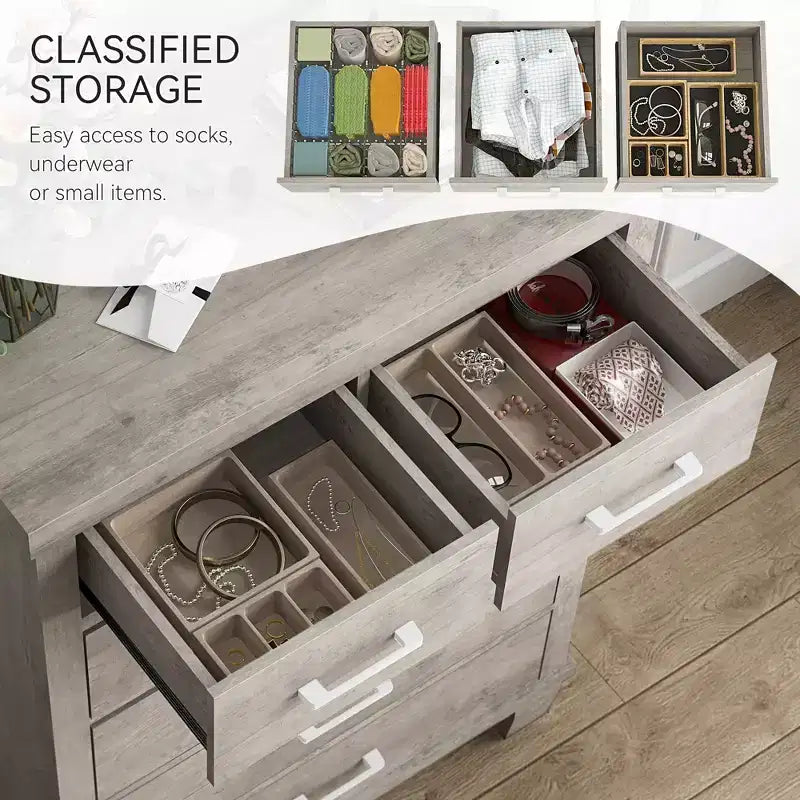 Dresser for Bedroom with 6 Drawers, 45 Tall Chests of Drawers w/Storage, Large Drawer Dresser for Closet, Wooden Storage Cabinet for Entryway