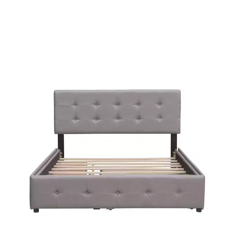 Upholstered Platform Bed with 2 Drawers and 1 Twin XL Trundle Linen Fabric Queen Size - Dark Beige