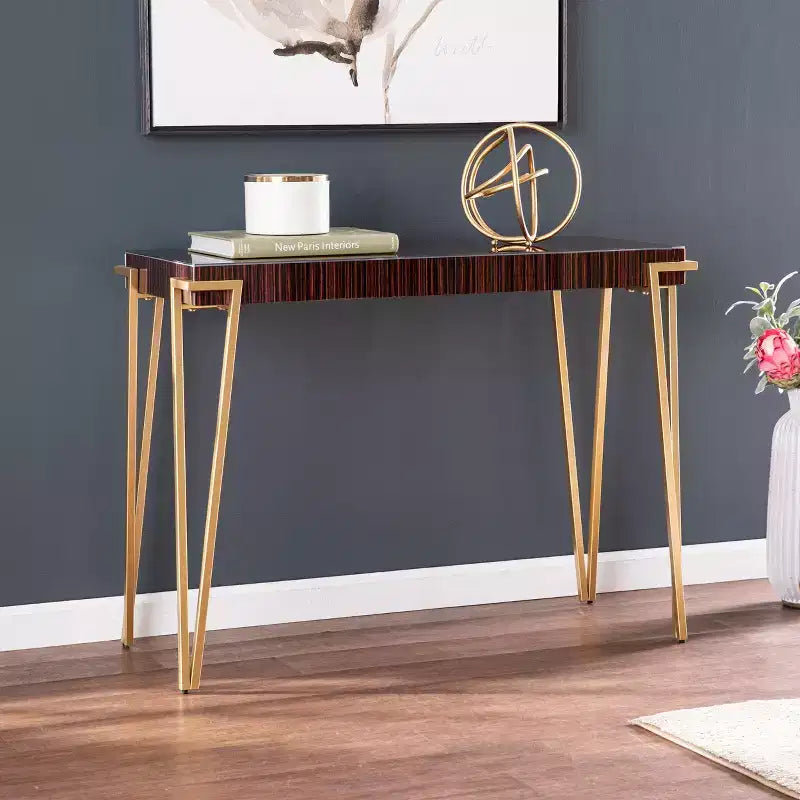 Glass Top Console Table, Gold