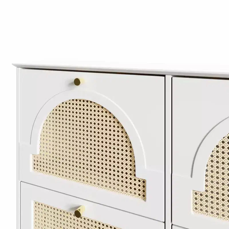 Narrow Tipping Bucket Shoe Rack & Cabinet with 4 Flip Drawers, Rattan Doors & 2 Hooks