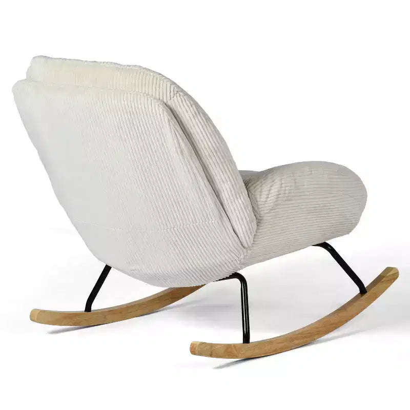 Corduroy Rocking Accent Chair, Fabric Upholstered, Beige