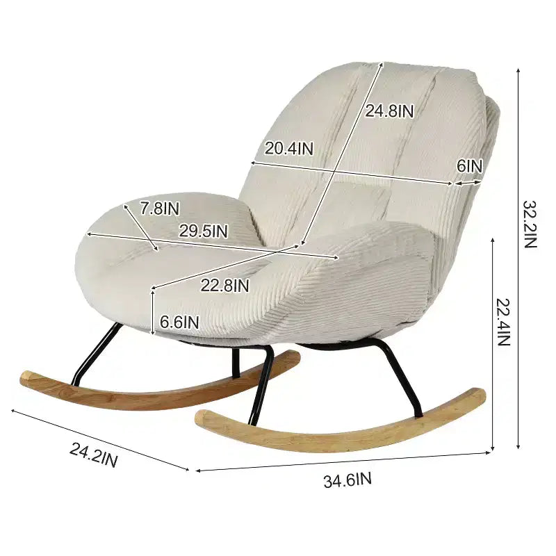 Corduroy Rocking Accent Chair, Fabric Upholstered, Beige