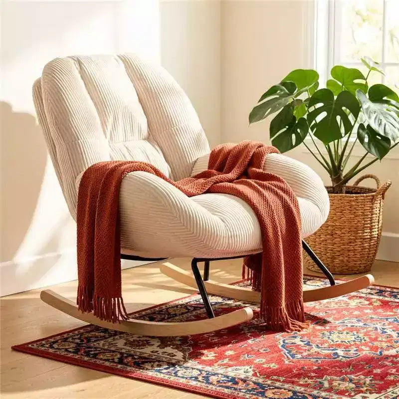 Corduroy Rocking Accent Chair, Fabric Upholstered, Beige