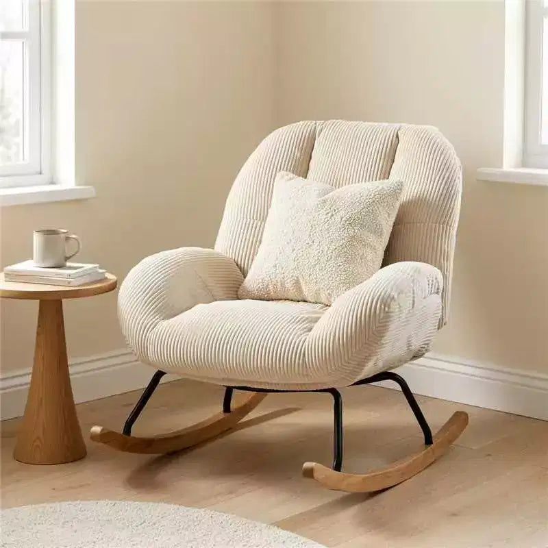 Corduroy Rocking Accent Chair, Fabric Upholstered, Beige