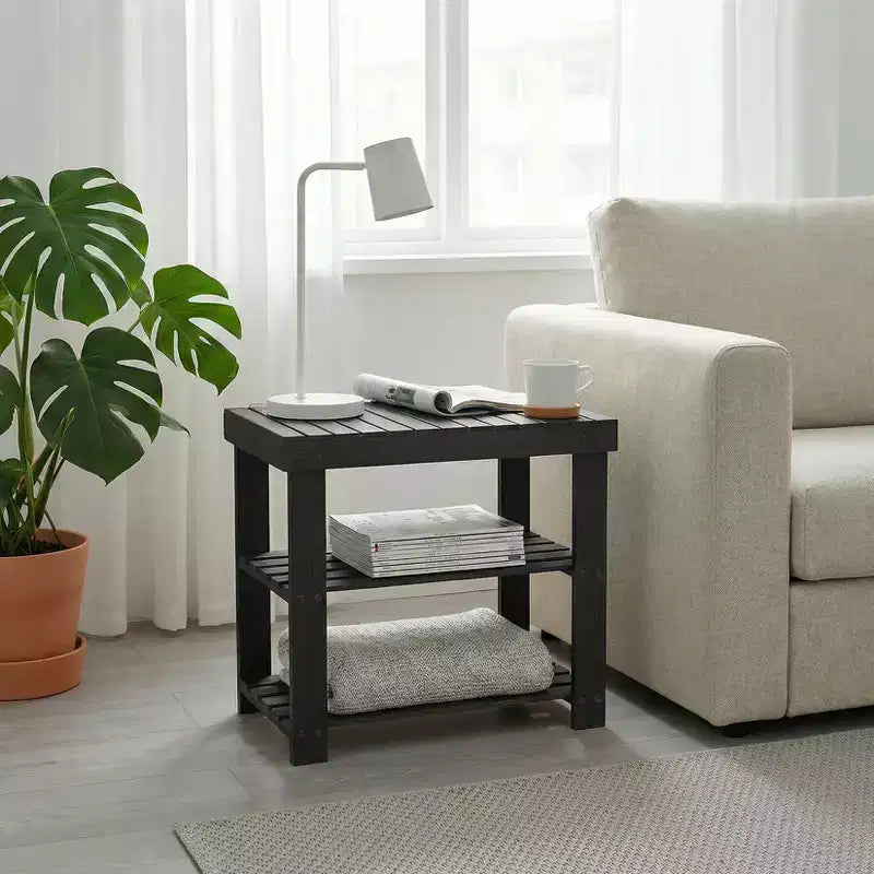 Bamboo Entryway Shoe Bench with 2-Tier Storage Shelf for Entryway& Living Room