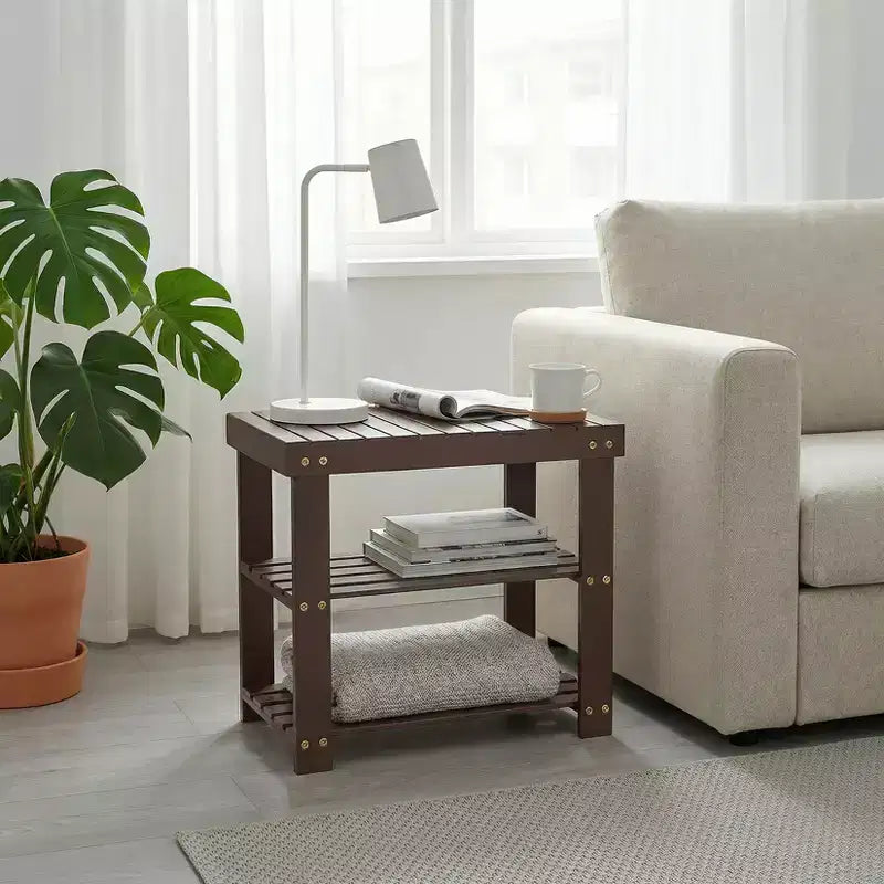 Bamboo Entryway Shoe Bench with 2-Tier Storage Shelf for Entryway& Living Room