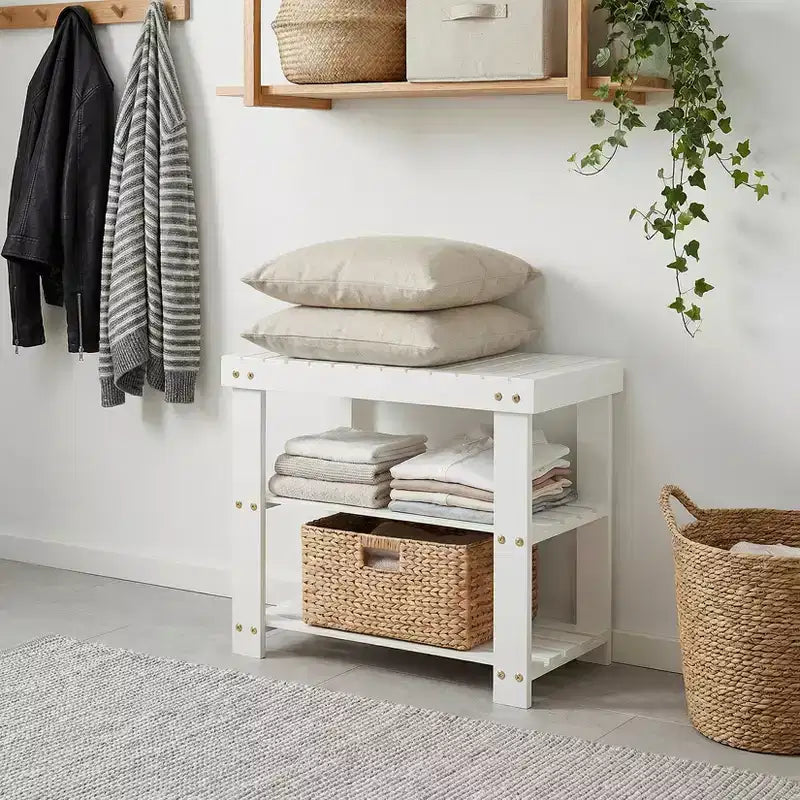 Bamboo Entryway Shoe Bench with 2-Tier Storage Shelf for Entryway& Living Room