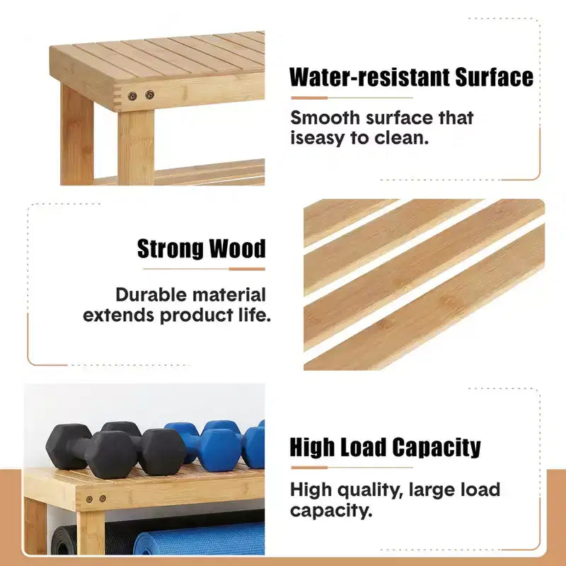 Bamboo Entryway Shoe Bench with 2-Tier Storage Shelf for Entryway& Living Room