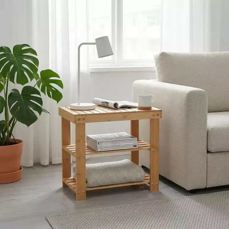 Bamboo Entryway Shoe Bench with 2-Tier Storage Shelf for Entryway& Living Room