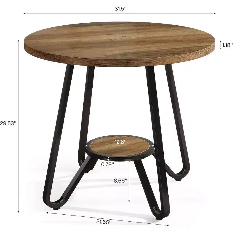31.5" Round Dining Table for 2 with Double Shelves, Small Kitchen Dinner Table for Dining Room, Apartment, Small Space