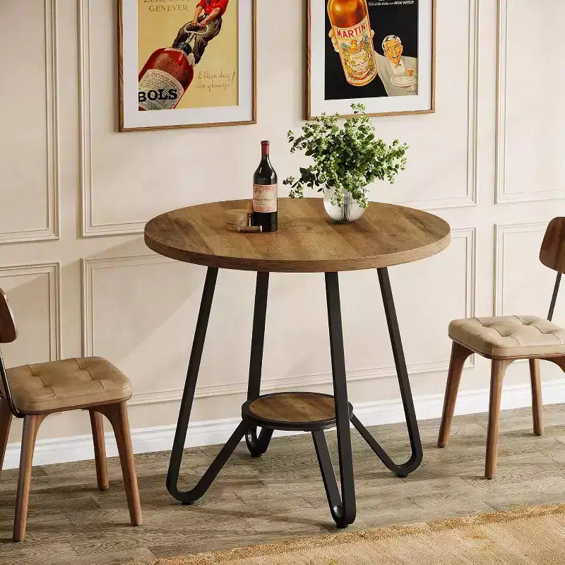 31.5" Round Dining Table for 2 with Double Shelves, Small Kitchen Dinner Table for Dining Room, Apartment, Small Space