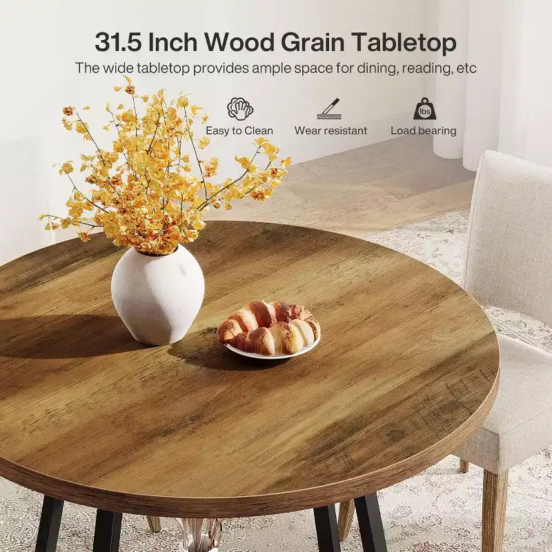 31.5" Round Dining Table for 2 with Double Shelves, Small Kitchen Dinner Table for Dining Room, Apartment, Small Space