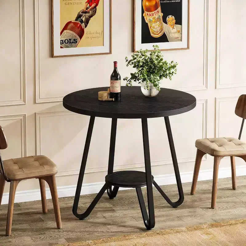 31.5" Round Dining Table for 2 with Double Shelves, Small Kitchen Dinner Table for Dining Room, Apartment, Small Space