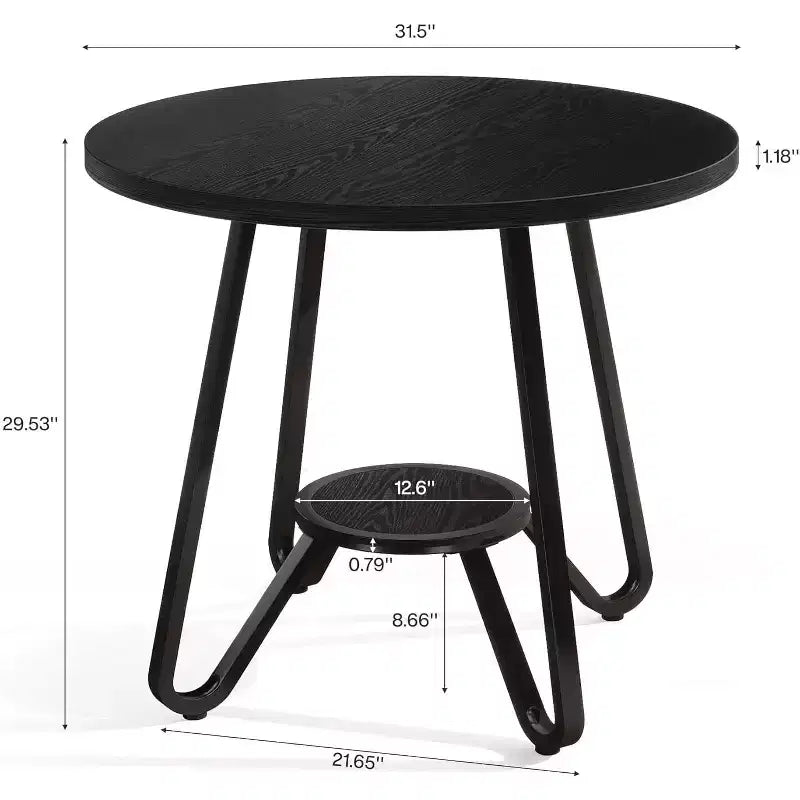 31.5" Round Dining Table for 2 with Double Shelves, Small Kitchen Dinner Table for Dining Room, Apartment, Small Space