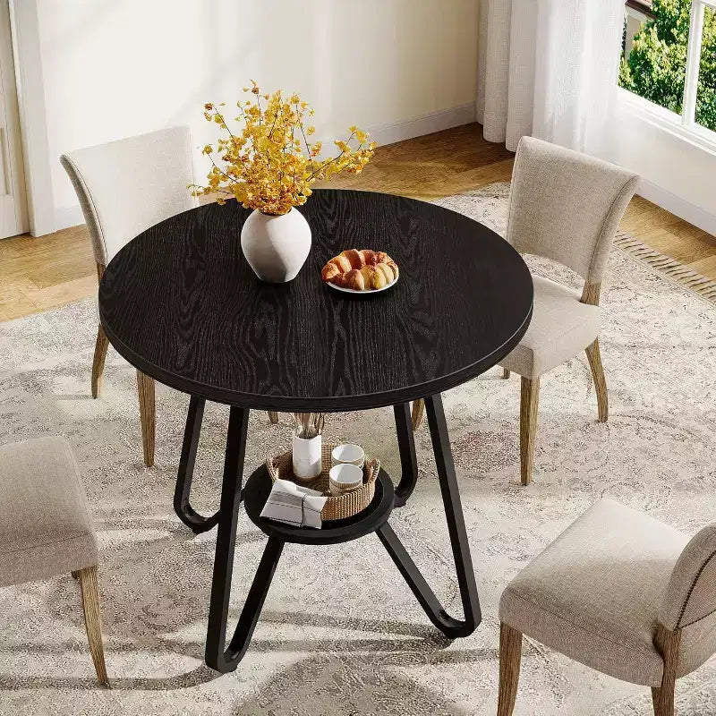 31.5" Round Dining Table for 2 with Double Shelves, Small Kitchen Dinner Table for Dining Room, Apartment, Small Space