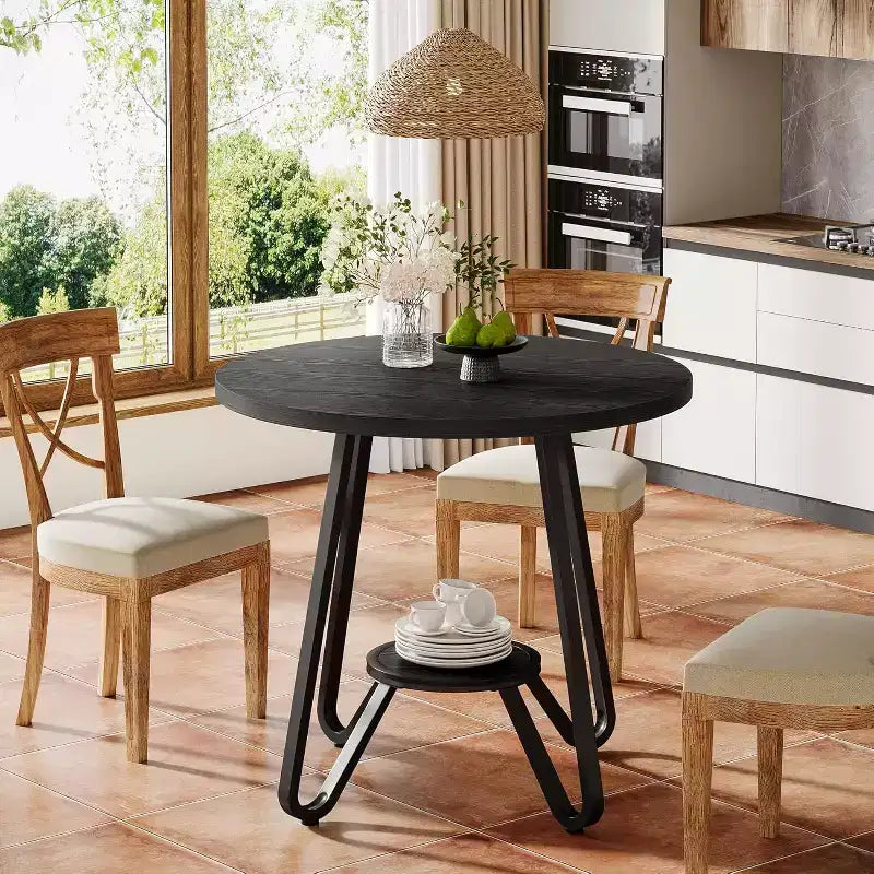 31.5" Round Dining Table for 2 with Double Shelves, Small Kitchen Dinner Table for Dining Room, Apartment, Small Space