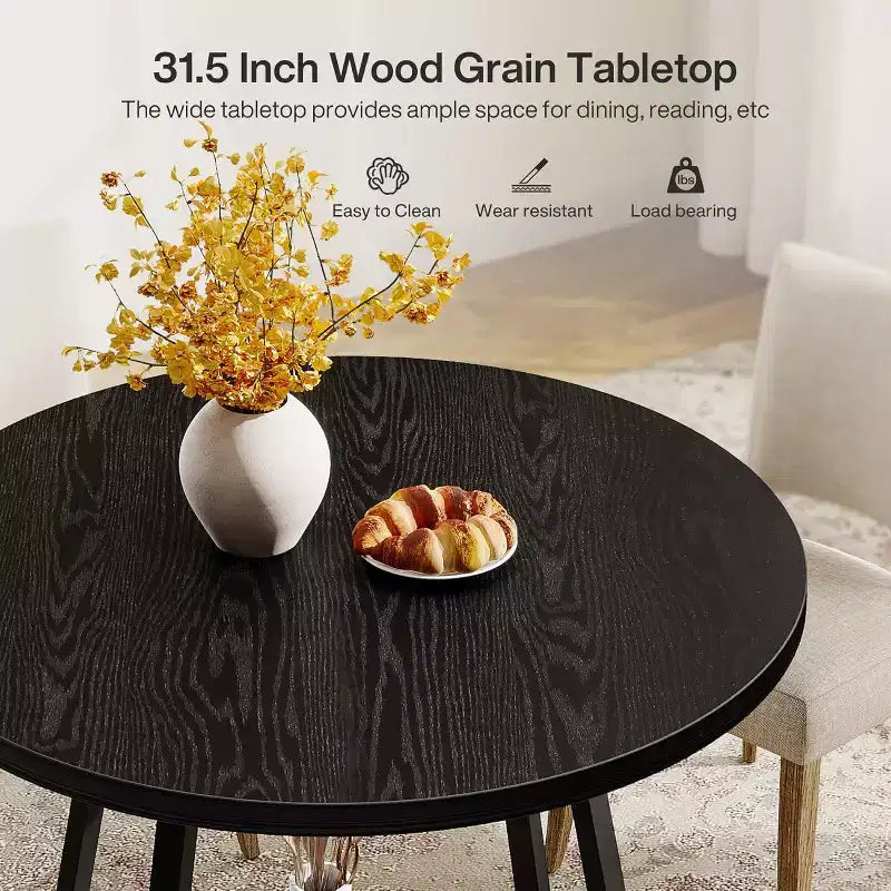 31.5" Round Dining Table for 2 with Double Shelves, Small Kitchen Dinner Table for Dining Room, Apartment, Small Space