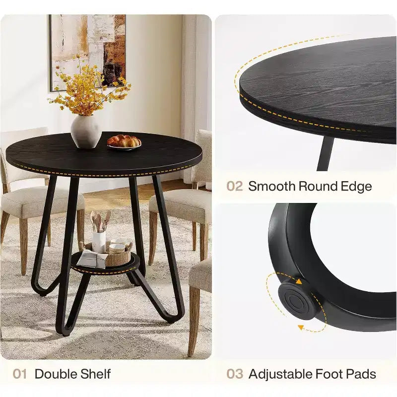 31.5" Round Dining Table for 2 with Double Shelves, Small Kitchen Dinner Table for Dining Room, Apartment, Small Space