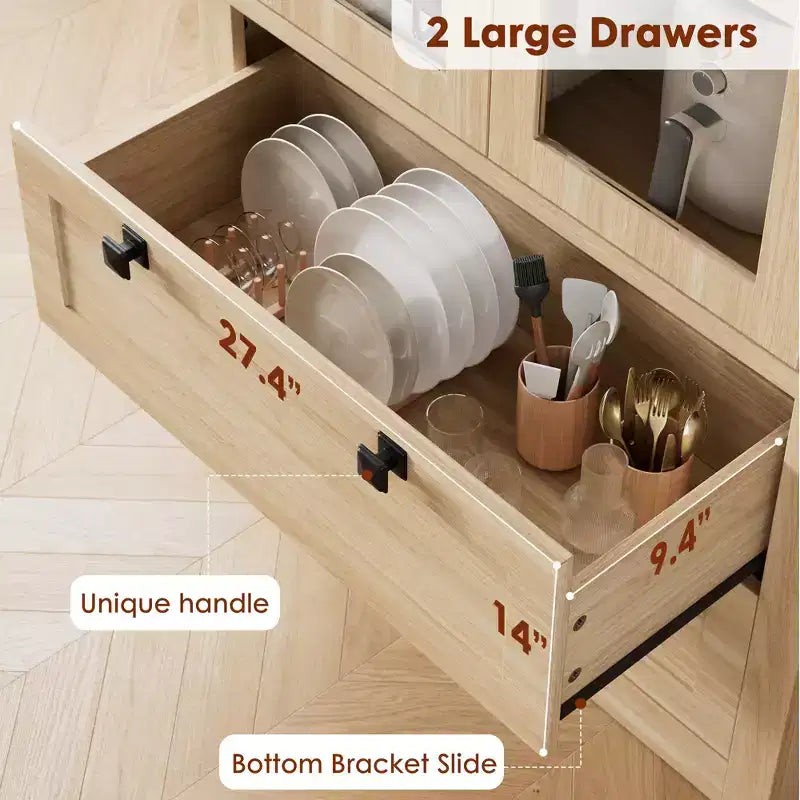 72 Tall Kitchen Pantry Cabinet with 2 Drawers, Farmhouse Kitchen Cupboard with Glass Doors and Adjustable Shelves, for Dining Room