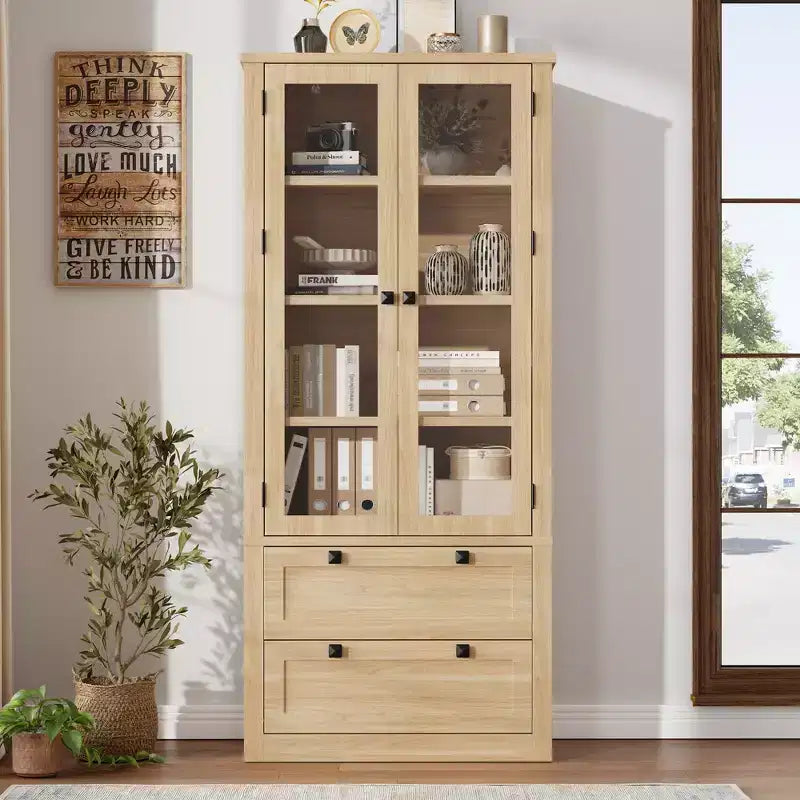 72 Tall Kitchen Pantry Cabinet with 2 Drawers, Farmhouse Kitchen Cupboard with Glass Doors and Adjustable Shelves, for Dining Room