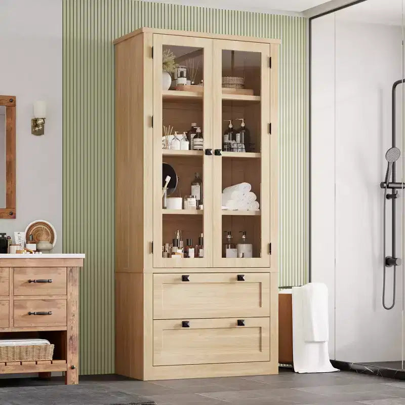 72 Tall Kitchen Pantry Cabinet with 2 Drawers, Farmhouse Kitchen Cupboard with Glass Doors and Adjustable Shelves, for Dining Room