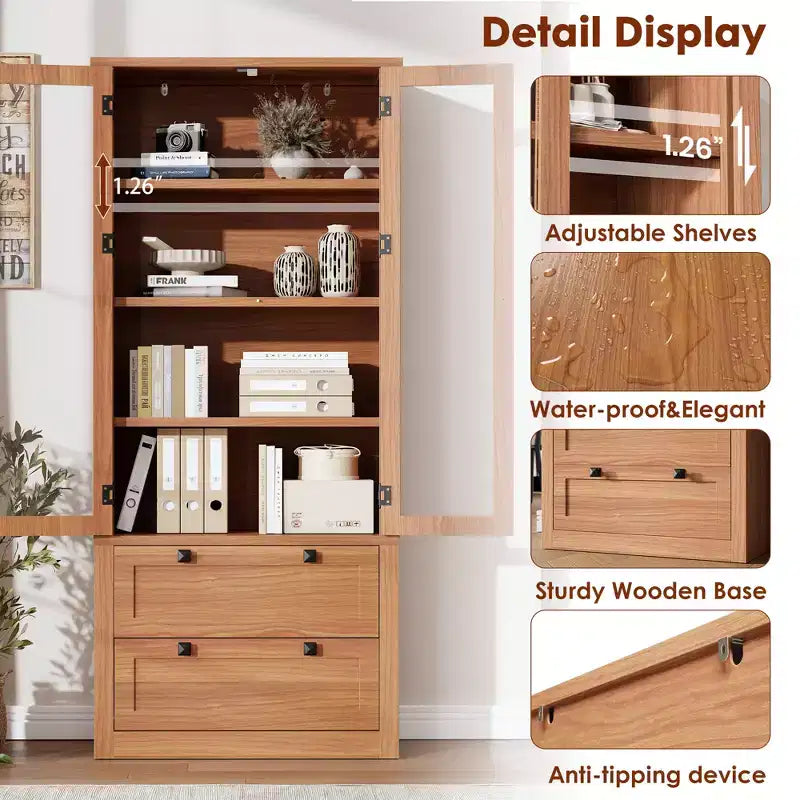 72 Tall Kitchen Pantry Cabinet with 2 Drawers, Farmhouse Kitchen Cupboard with Glass Doors and Adjustable Shelves, for Dining Room