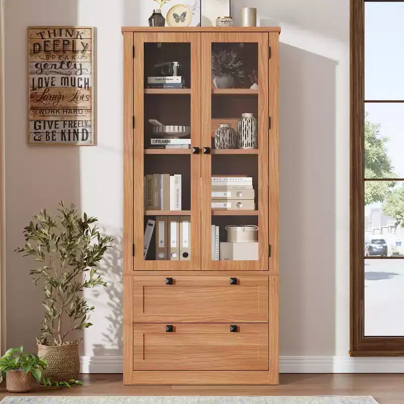 72 Tall Kitchen Pantry Cabinet with 2 Drawers, Farmhouse Kitchen Cupboard with Glass Doors and Adjustable Shelves, for Dining Room