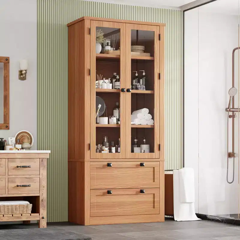 72 Tall Kitchen Pantry Cabinet with 2 Drawers, Farmhouse Kitchen Cupboard with Glass Doors and Adjustable Shelves, for Dining Room