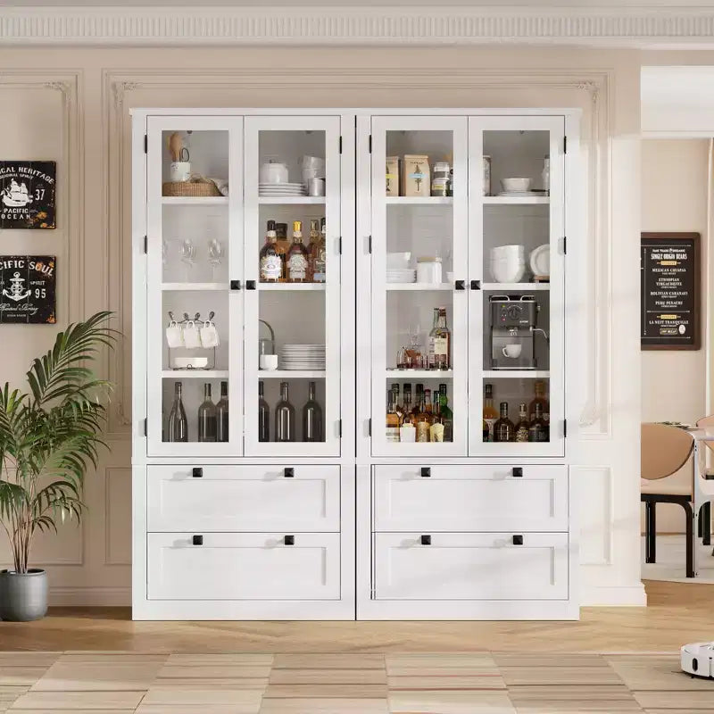 72 Tall Kitchen Pantry Cabinet with 2 Drawers, Farmhouse Kitchen Cupboard with Glass Doors and Adjustable Shelves, for Dining Room