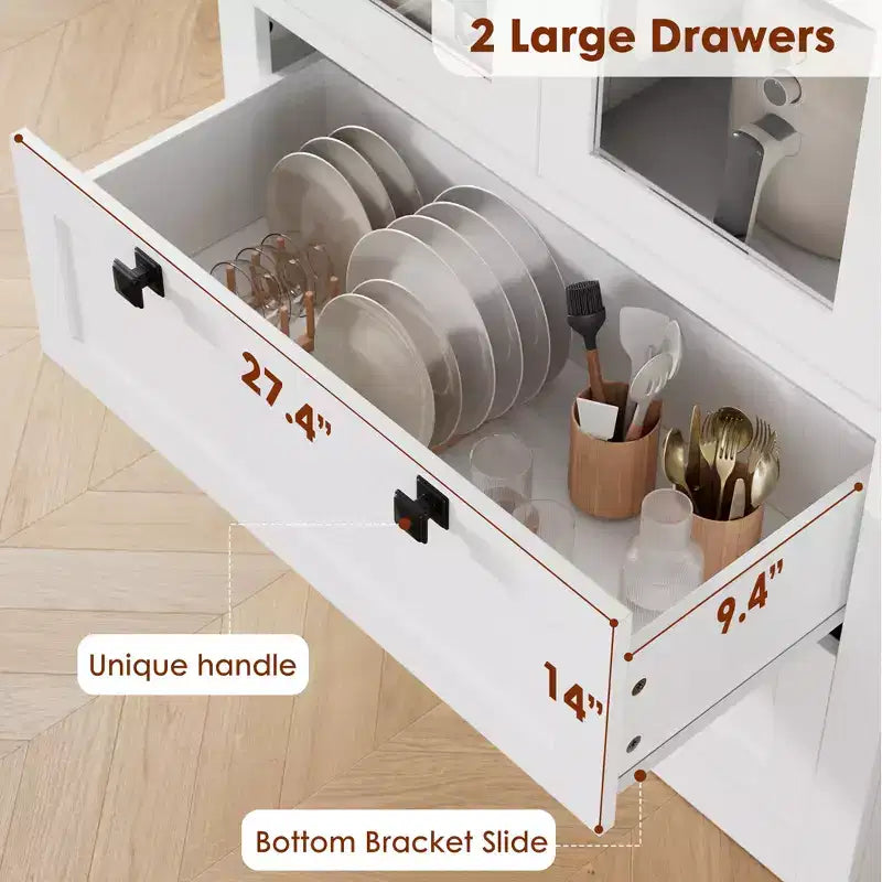 72 Tall Kitchen Pantry Cabinet with 2 Drawers, Farmhouse Kitchen Cupboard with Glass Doors and Adjustable Shelves, for Dining Room