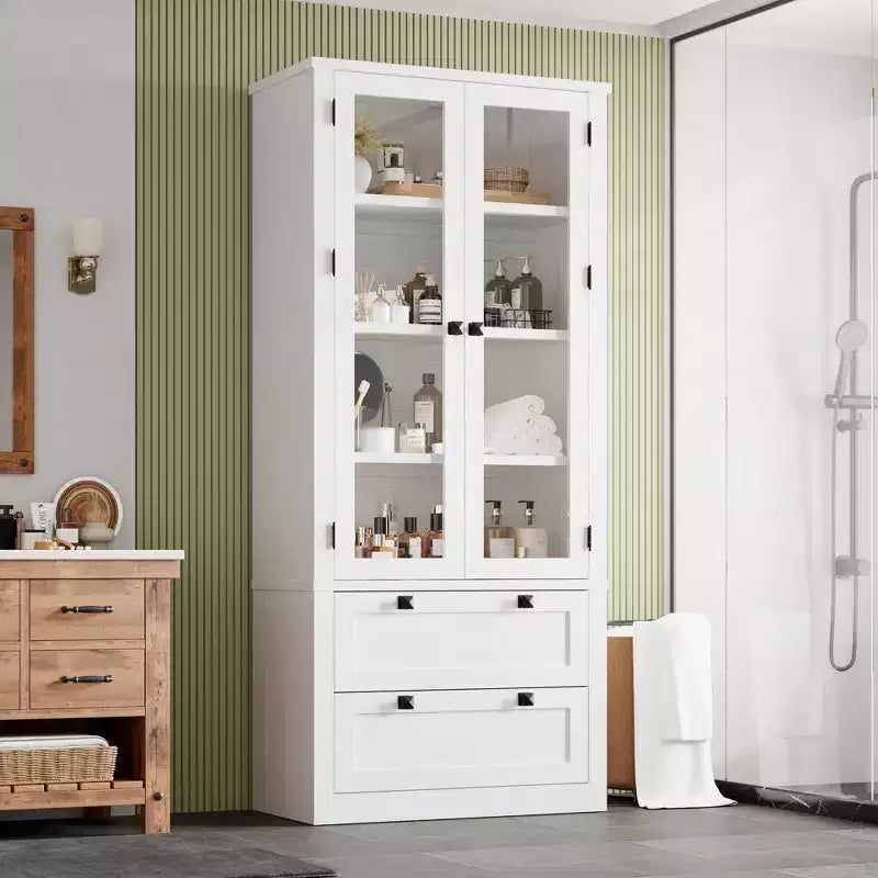 72 Tall Kitchen Pantry Cabinet with 2 Drawers, Farmhouse Kitchen Cupboard with Glass Doors and Adjustable Shelves, for Dining Room