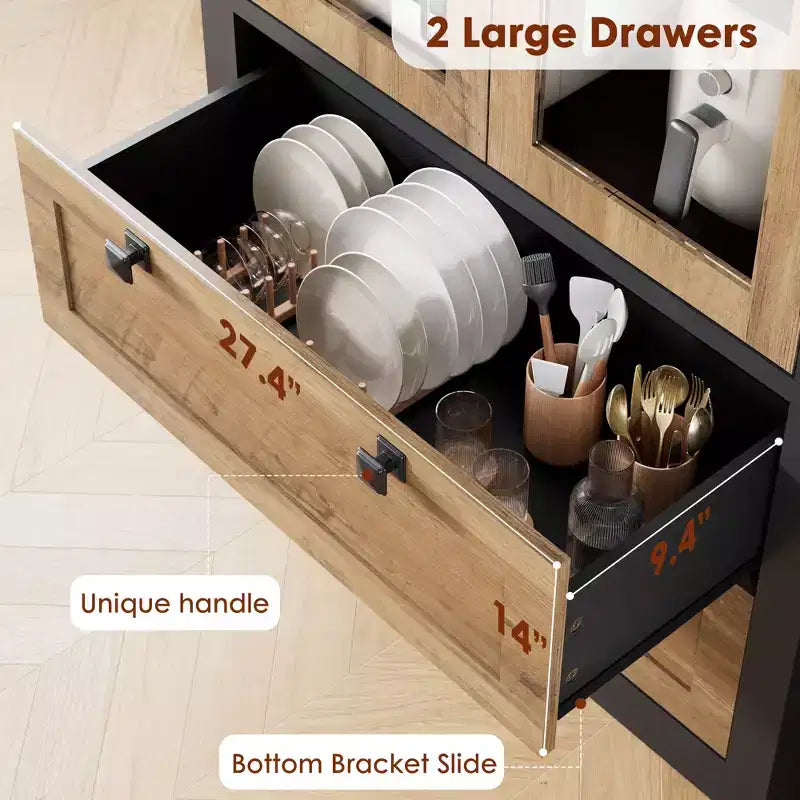 72 Tall Kitchen Pantry Cabinet with 2 Drawers, Farmhouse Kitchen Cupboard with Glass Doors and Adjustable Shelves, for Dining Room