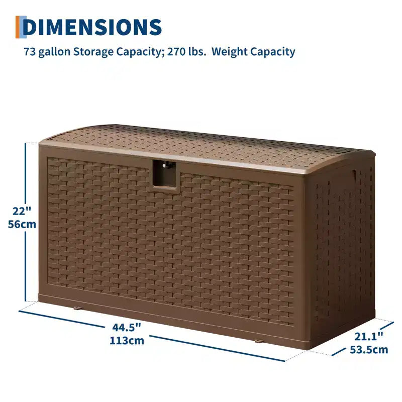 Large Outdoor Waterproof Resin Deck Storage Box  80-120 Gallon Lockable Organizer for Patio Cushions, Tools, Pool Gear  Brown or Black Rattan Look