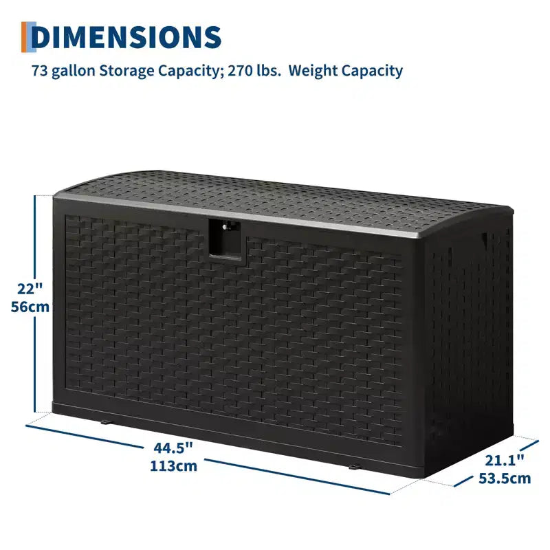 Large Outdoor Waterproof Resin Deck Storage Box  80-120 Gallon Lockable Organizer for Patio Cushions, Tools, Pool Gear  Brown or Black Rattan Look
