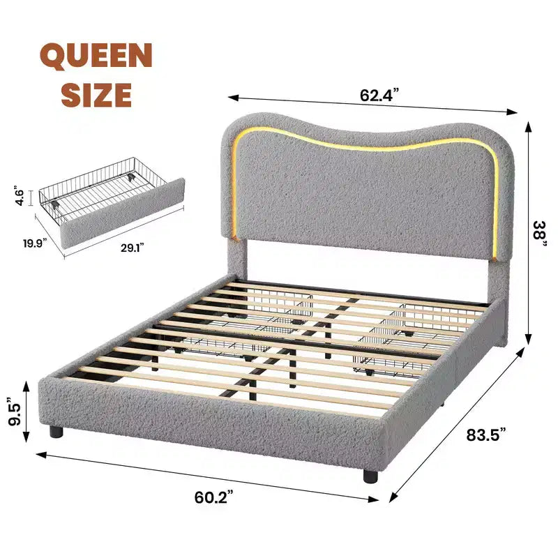 Kids Upholstered Twin Platform Bed with 2 Drawers, Headboard & RGB LED, for Girls and Boys