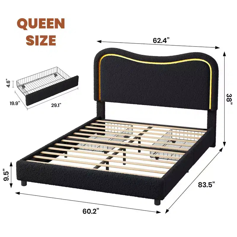 Kids Upholstered Twin Platform Bed with 2 Drawers, Headboard & RGB LED, for Girls and Boys