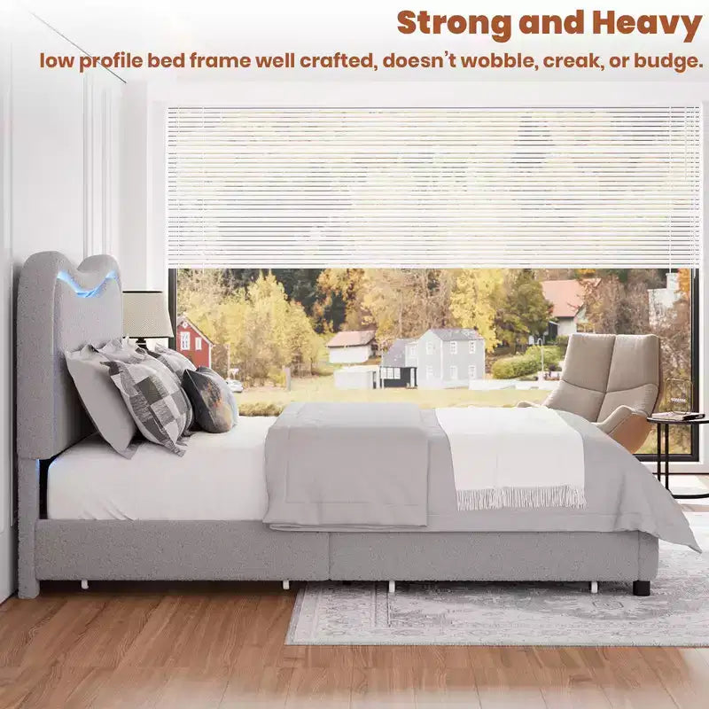 Kids Upholstered Twin Platform Bed with 2 Drawers, Headboard & RGB LED, for Girls and Boys