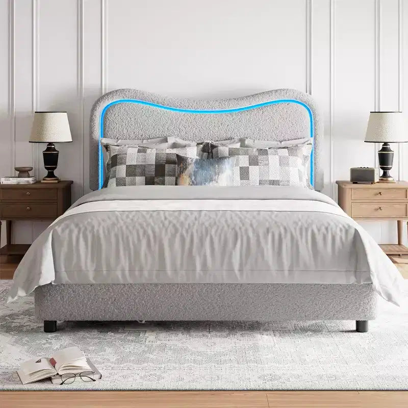 Kids Upholstered Twin Platform Bed with 2 Drawers, Headboard & RGB LED, for Girls and Boys
