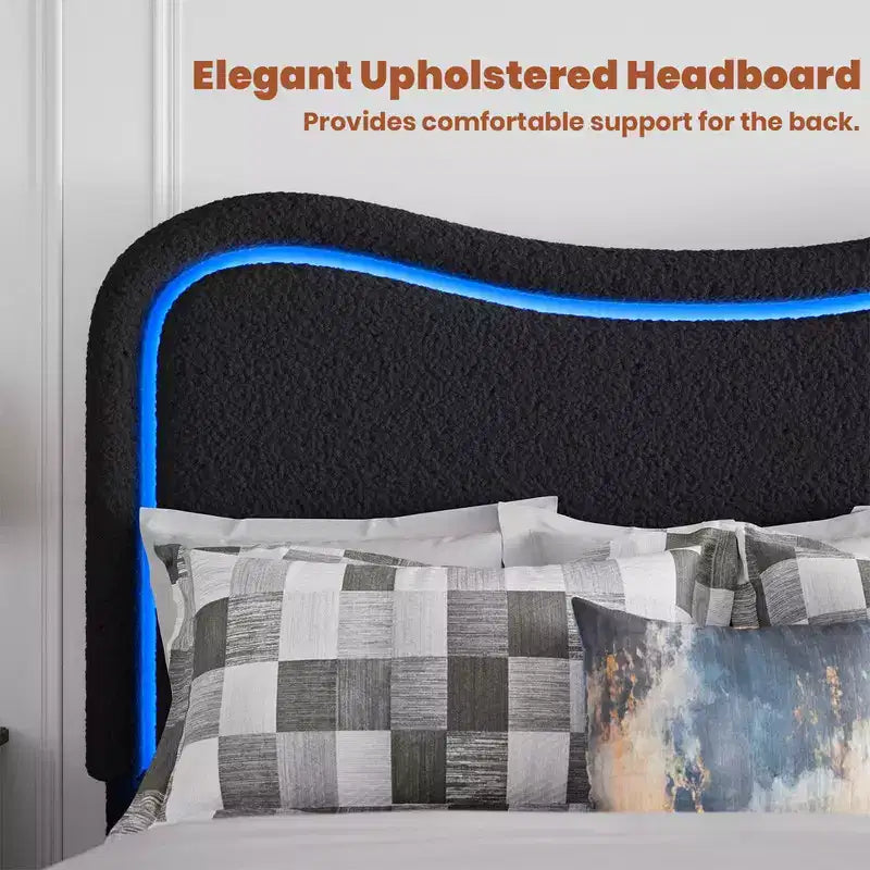 Kids Upholstered Twin Platform Bed with 2 Drawers, Headboard & RGB LED, for Girls and Boys