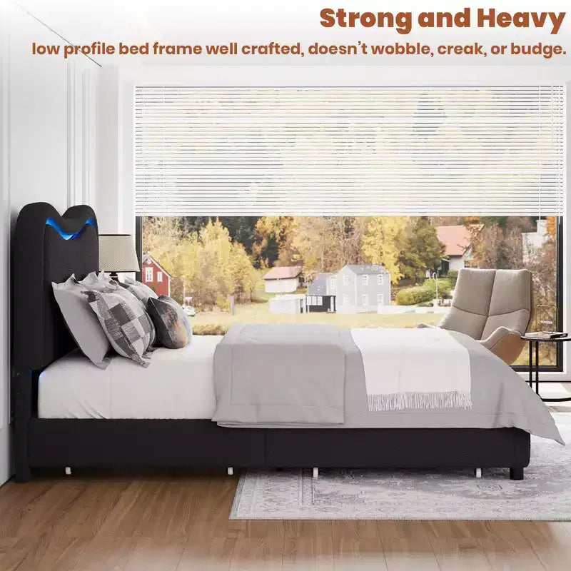 Kids Upholstered Twin Platform Bed with 2 Drawers, Headboard & RGB LED, for Girls and Boys