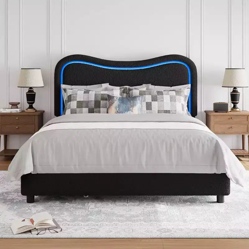Kids Upholstered Twin Platform Bed with 2 Drawers, Headboard & RGB LED, for Girls and Boys