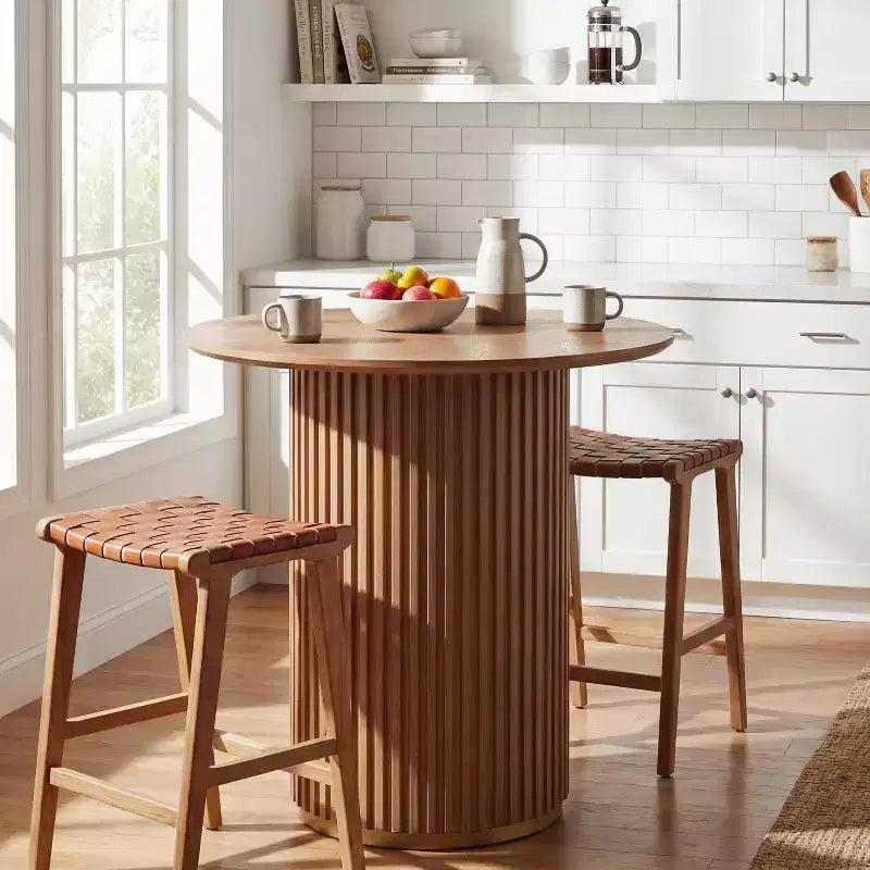 Counter Height Round Dining Table, Ash Veneer Finish