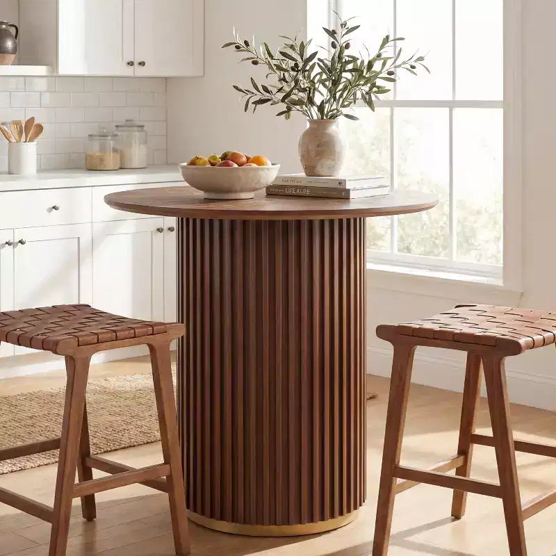 Counter Height Round Dining Table, Ash Veneer Finish