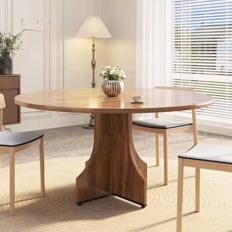47 Round Dining Table for 4-6, Farmhouse Wood Circle Kitchen Table with Pedestal Base, Space-Saving for Apartment