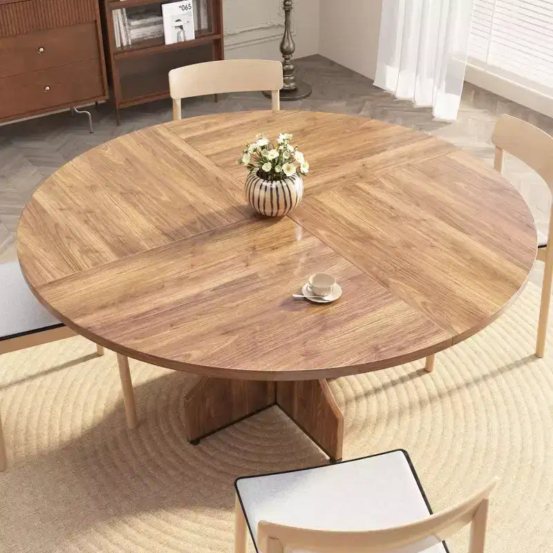 47 Round Dining Table for 4-6, Farmhouse Wood Circle Kitchen Table with Pedestal Base, Space-Saving for Apartment
